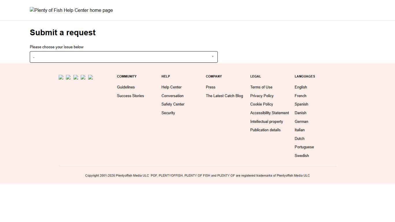 Submit a request – Plenty of Fish